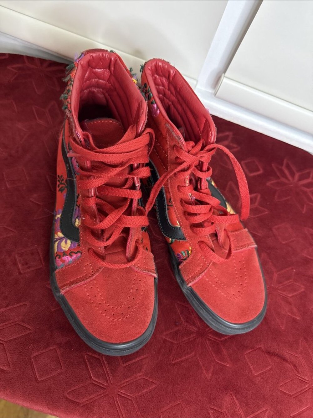 Rare Vans Sk8 Hi Chinese New Year Festival Satin Red Floral Mens 6.5 Ladies 8